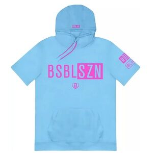 Blue Hoodie with Pink Accents